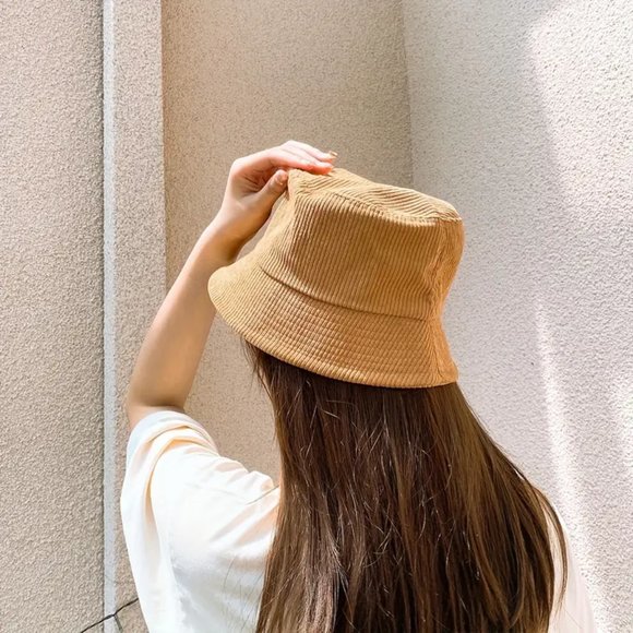 Solid Color Corduroy Bucket Hat Casual Lightweight Cap Simple Foldable Unisex Ha - Picture 4 of 5